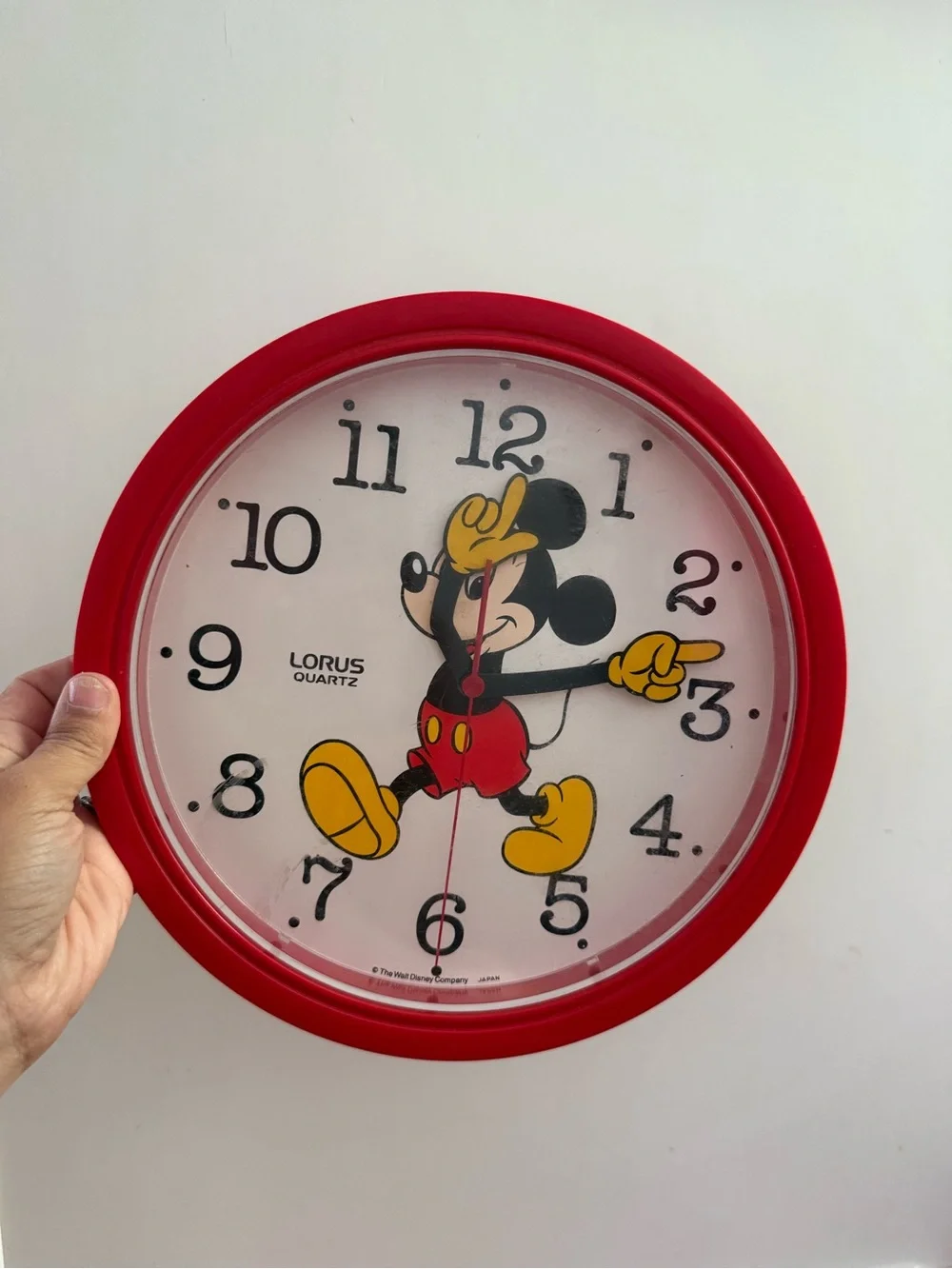 Disney Mickey Mouse Wall Clock Lorus Red Frame Japan Quartz 12in Vintage Works